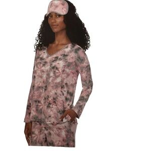 DKNY Pajama Set with Long Sleeve Top, Joggers, Eye Mask Pink Gray Medium​​​​